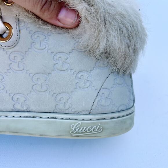 Gucci Authentic Rabbit Fur High Top Guccissima GG Sneakers Monogram 39 Grey 9 - Picture 6 of 15